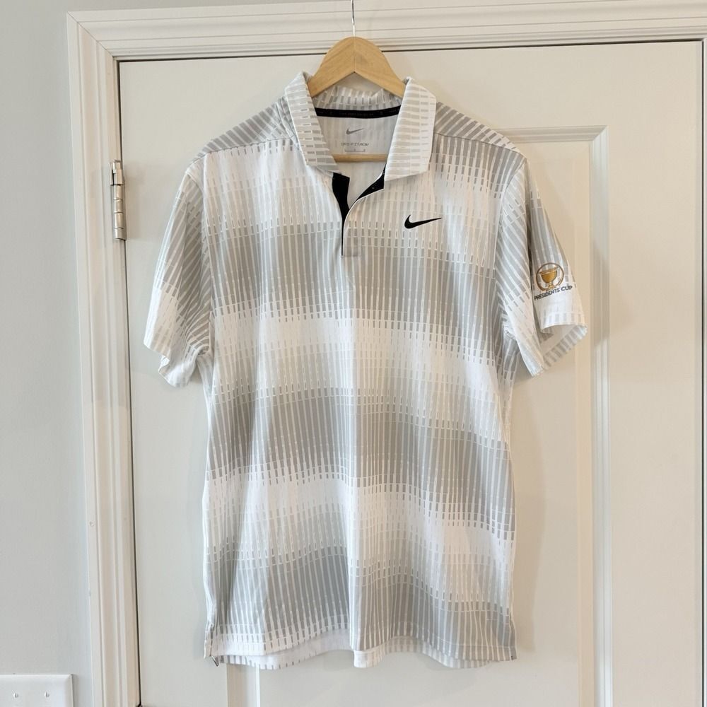 Nike Golf Tiger Woods Dri-Fit ADV Patterned Polo Presidents Cup Quail Hollow L
